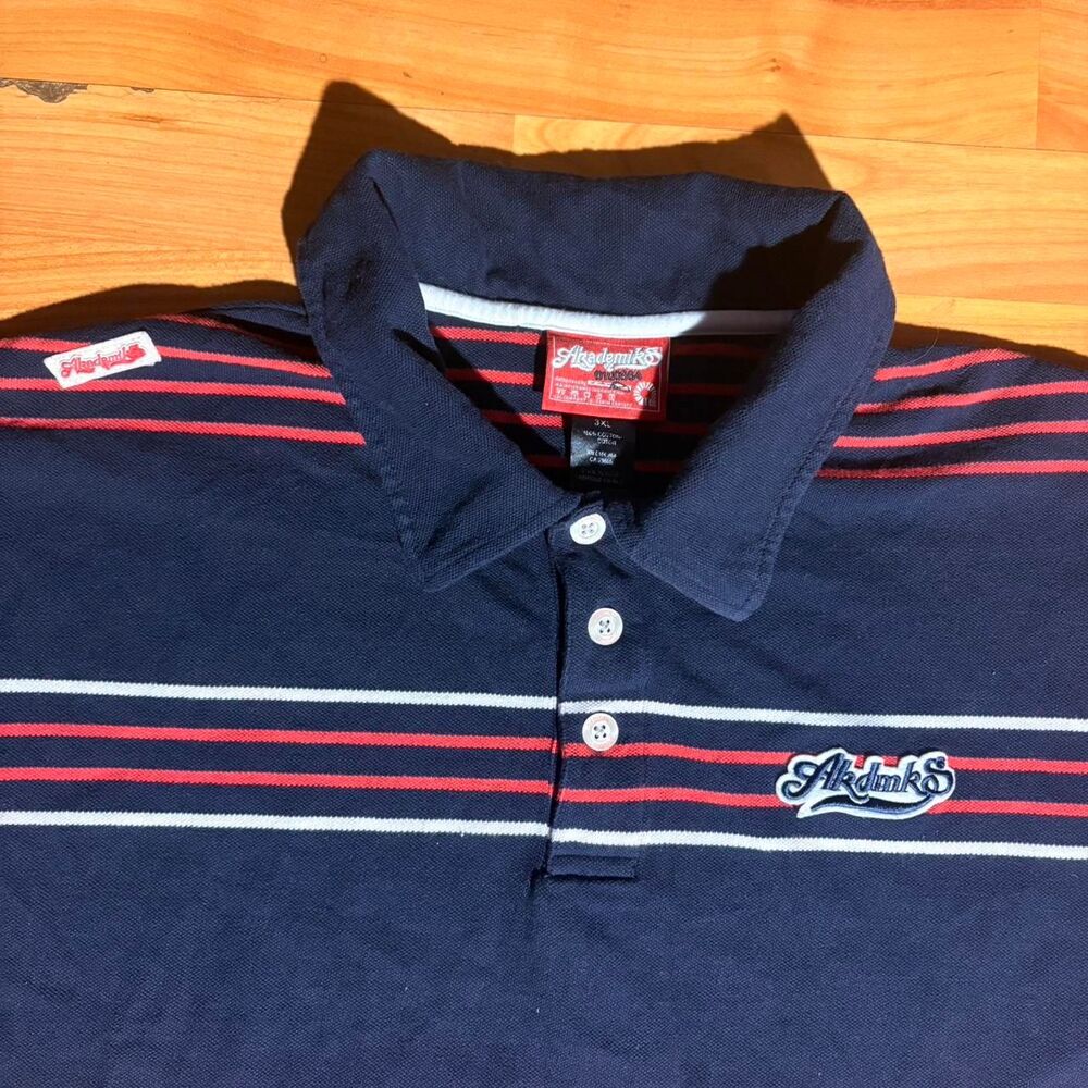 Akademiks Red Black Striped Polo Shirt Size 3XL Y2K Skater Streetwear
